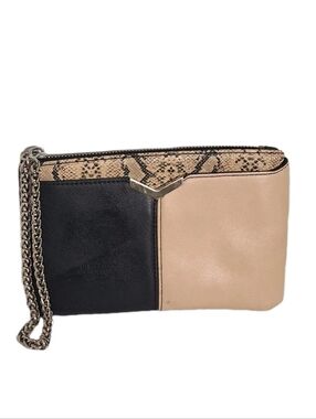 Express Black Beige Faux Leather Snake Skin Wristlet Purse Clutch Wristlet Chain
